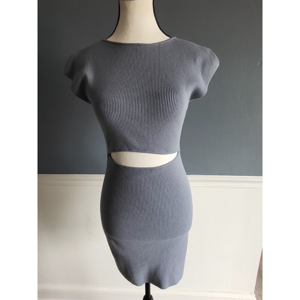 Aritzia Wilfred Free Cut-Out Rib Knit Mini Bodycon Dress Granite Blue Women Sz S